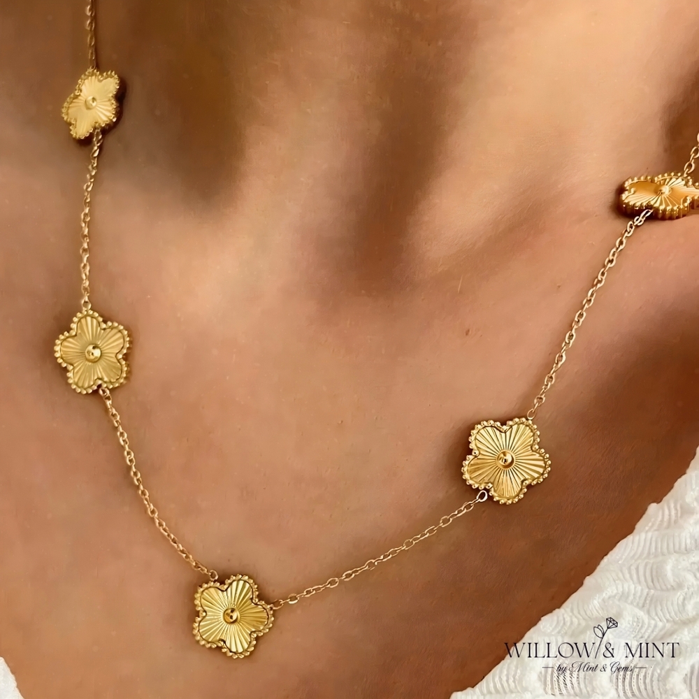 18K Gold Plated Dive Leaf Clover Necklace